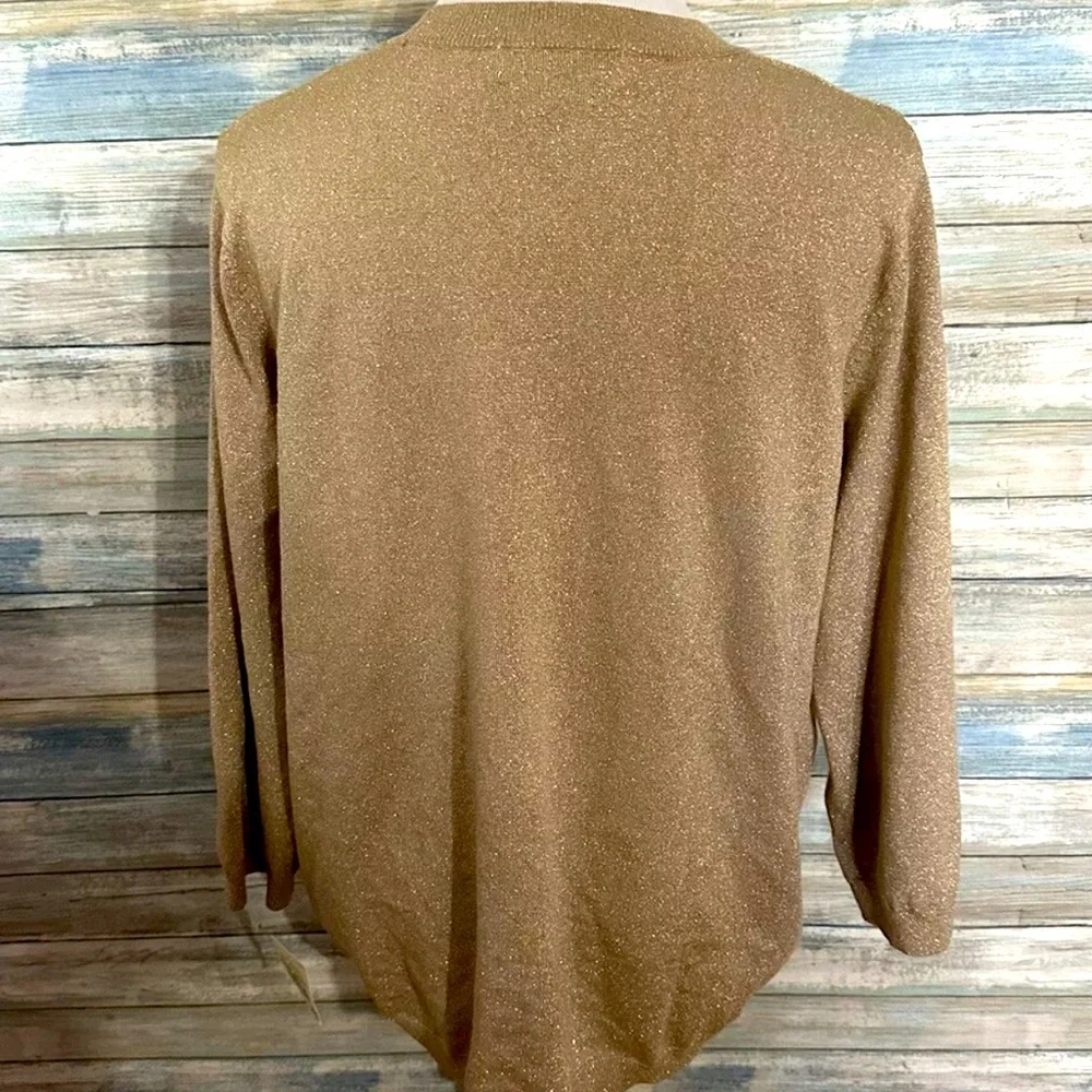 NWT Michael Kors Sweater V Neck Faux Shrug Gold Sparkle / Dark Camel